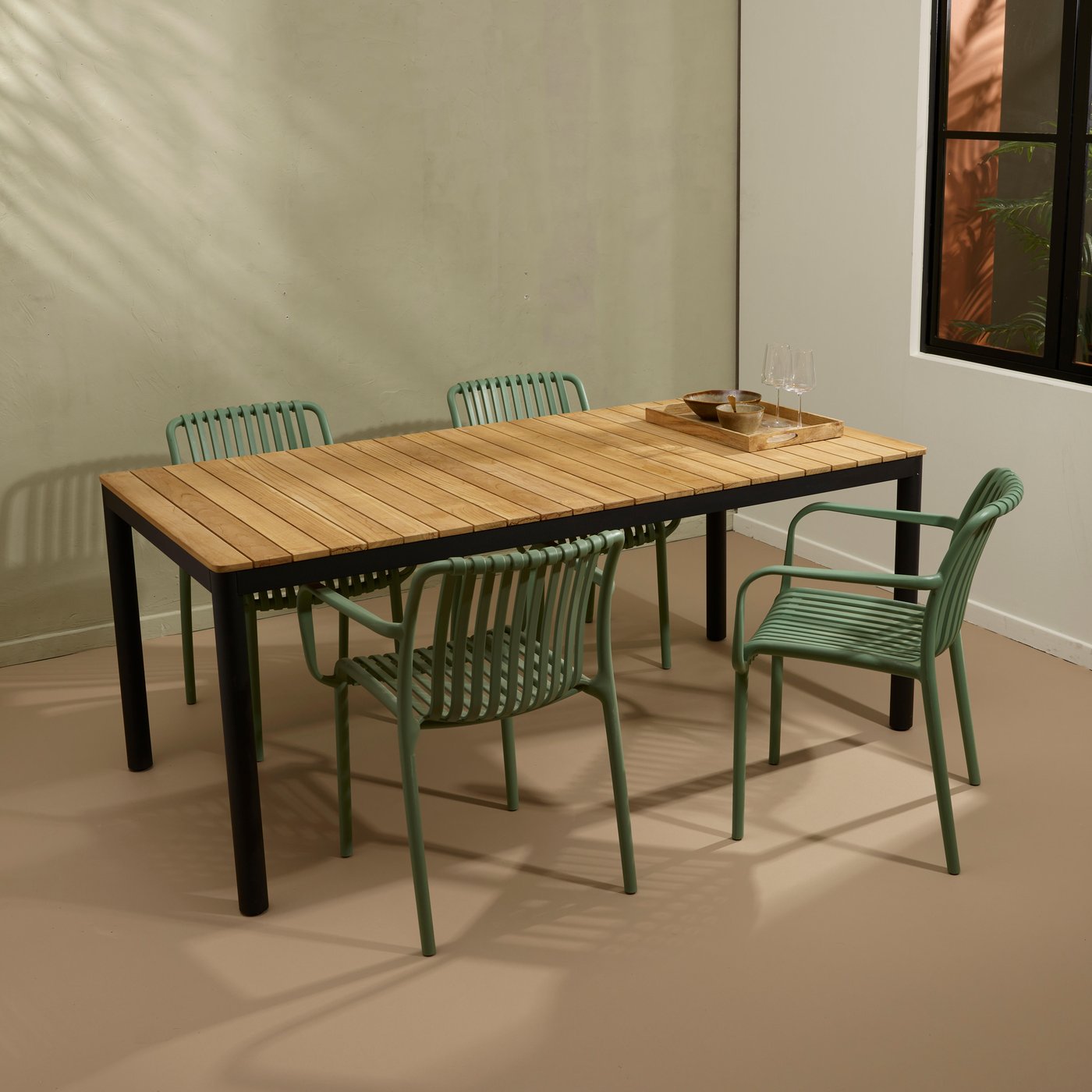 TIBO & NOMI Set de jardin vert Table et 4 chaises