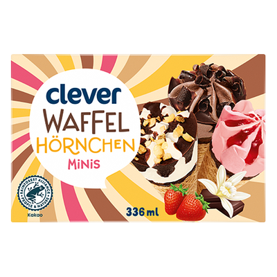 Mini Waffelhörnchen Vanille, Schokolade, Erdbeere, 336ml Produktbild