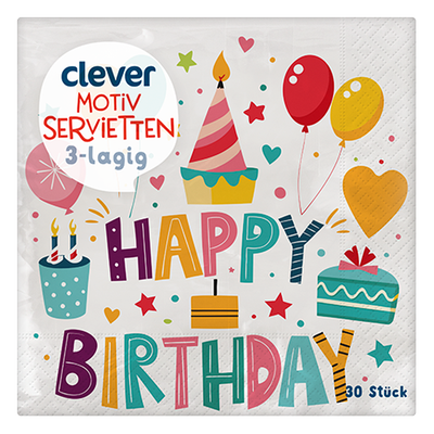 Motivservietten Happy Birthday, 30 Stück Produktbild