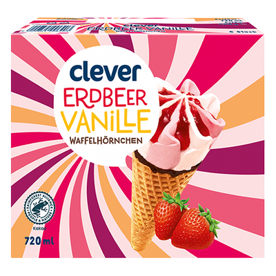 Waffelhörnchen Vanille-Erdbeer, 6 Stück Produktbild
