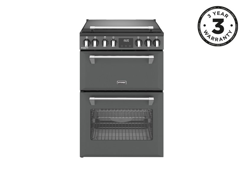 60cm Electric range cooker with a 4 zone induction hob, conventional oven & grill, and multifunction main oven with TrueTemp, AirFry & SteamCleanse