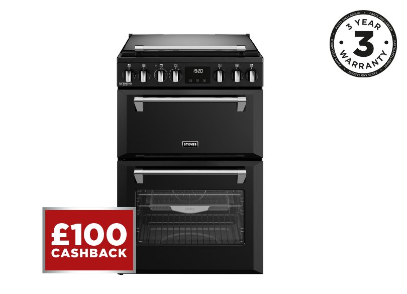 60cm Electric range cooker with a 4 zone induction hob, conventional oven & grill, and multifunction main oven with TrueTemp, AirFry & SteamCleanse