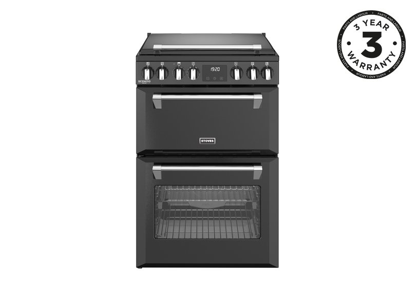 60cm Electric range cooker with a 4 zone induction hob, conventional oven & grill, and multifunction main oven with TrueTemp, AirFry & SteamCleanse
