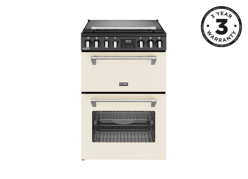 60cm Electric range cooker with a 4 zone induction hob, conventional oven & grill, and multifunction main oven with TrueTemp, AirFry & SteamCleanse