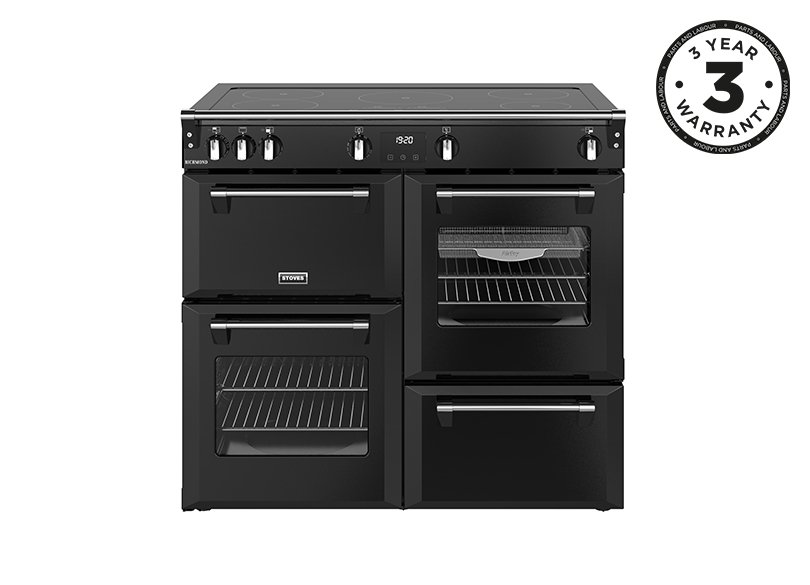 100cm Electric range cooker with a 5 zone touch control induction hob, conventional oven & grill, multifunction main oven withTrueTemp, AirFry & SteamCleanse, fanned second oven and dedicated slow cook oven