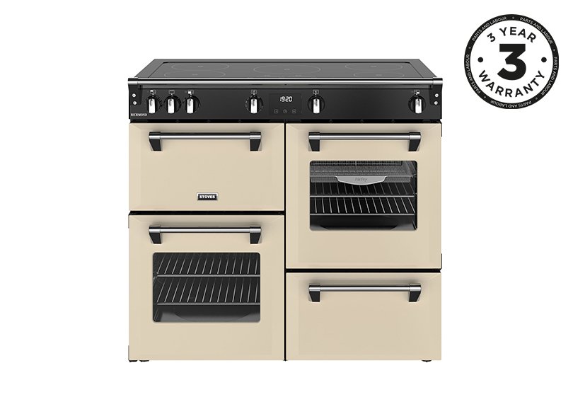 100cm Electric range cooker with a 5 zone touch control induction hob, conventional oven & grill, multifunction main oven withTrueTemp, AirFry & SteamCleanse, fanned second oven and dedicated slow cook oven