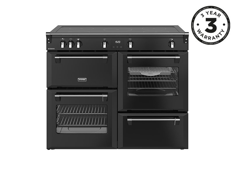 110cm Electric range cooker with a 5 zone touch control induction hob, conventional oven & grill, multifunction main oven with TrueTemp, AirFry & SteamCleanse, fanned second oven and dedicated slow cook oven