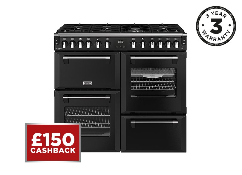 100cm Dual fuel range cooker with a 7 burner gas hob, conventional oven & grill, multifunction main oven with TrueTemp, AirFry & SteamCleanse, fanned second oven and dedicated slow cook oven