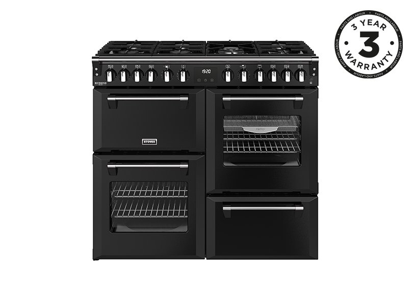100cm Dual fuel range cooker with a 7 burner gas hob, conventional oven & grill, multifunction main oven with TrueTemp, AirFry & SteamCleanse, fanned second oven and dedicated slow cook oven
