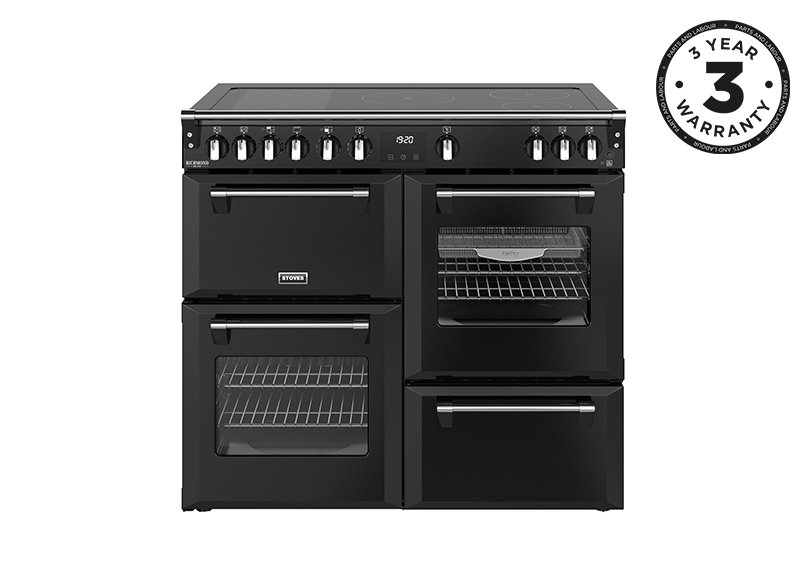 100cm Electric range cooker with a 5 zone rotary control induction hob, conventional oven & grill, multifunction main oven with TrueTemp, AirFry & SteamCleanse, fanned second oven and dedicated slow cook oven
