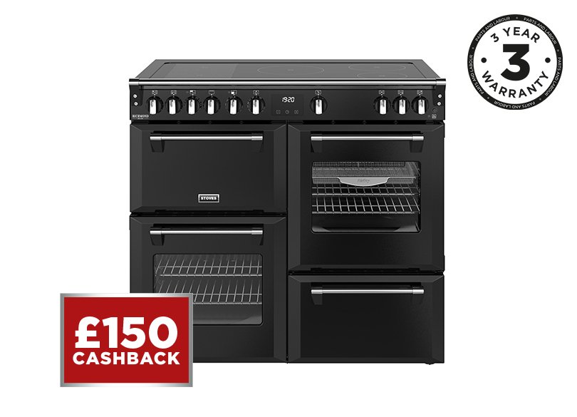 100cm Electric range cooker with a 5 zone rotary control induction hob, conventional oven & grill, multifunction main oven with TrueTemp, AirFry & SteamCleanse, fanned second oven and dedicated slow cook oven