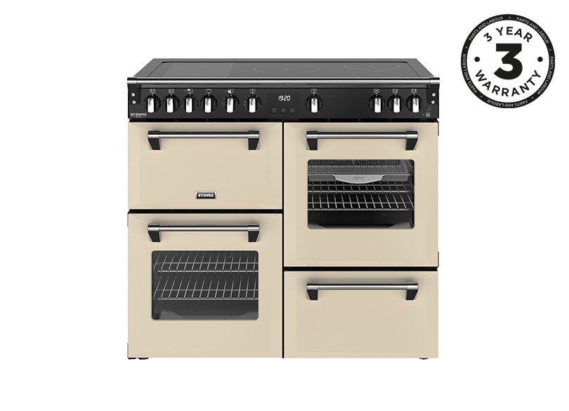 100cm Electric range cooker with a 5 zone rotary control induction hob, conventional oven & grill, multifunction main oven with TrueTemp, AirFry & SteamCleanse, fanned second oven and dedicated slow cook oven