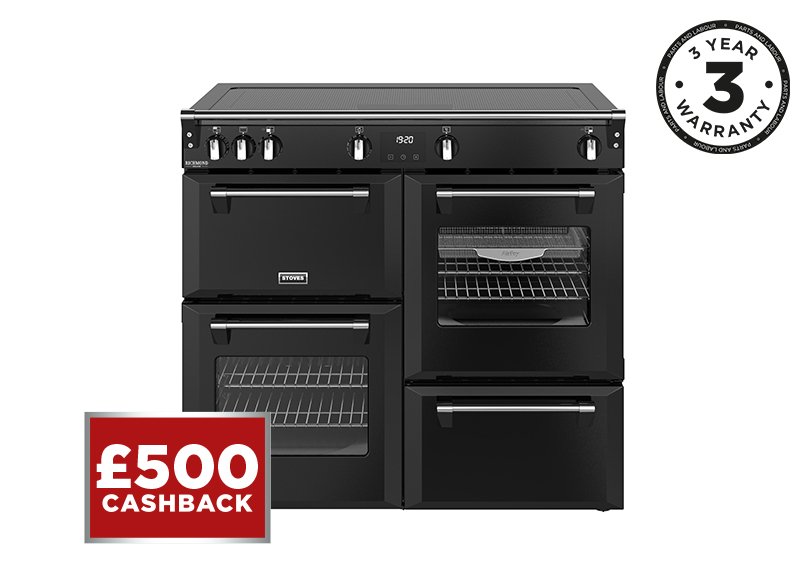100cm Electric range cooker with the FreedomFlex™ true zoneless induction system, conventional oven & grill, multifunction main oven with TrueTemp, AirFry & SteamCleanse, fanned second oven and dedicated slow cook oven