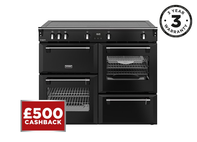 110cm Electric range cooker with the FreedomFlex™ true zoneless induction system, conventional oven & grill, multifunction main oven with TrueTemp, AirFry & SteamCleanse, fanned second oven and dedicated slow cook oven