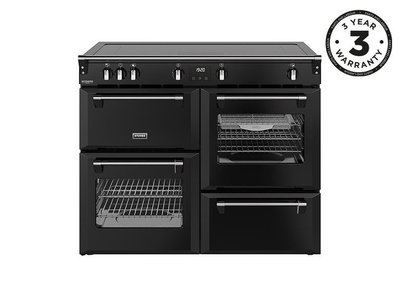 110cm Electric range cooker with the FreedomFlex™ true zoneless induction system, conventional oven & grill, multifunction main oven with TrueTemp, AirFry & SteamCleanse, fanned second oven and dedicated slow cook oven