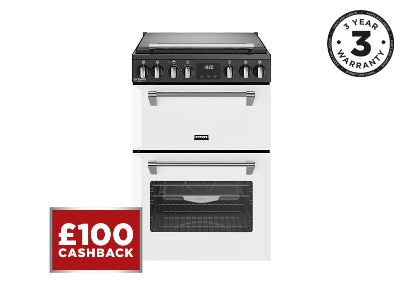 60cm Dual fuel range cooker with a 4 burner gas hob, conventional oven & grill, and multifunction main oven with TrueTemp, AirFry & SteamCleanse