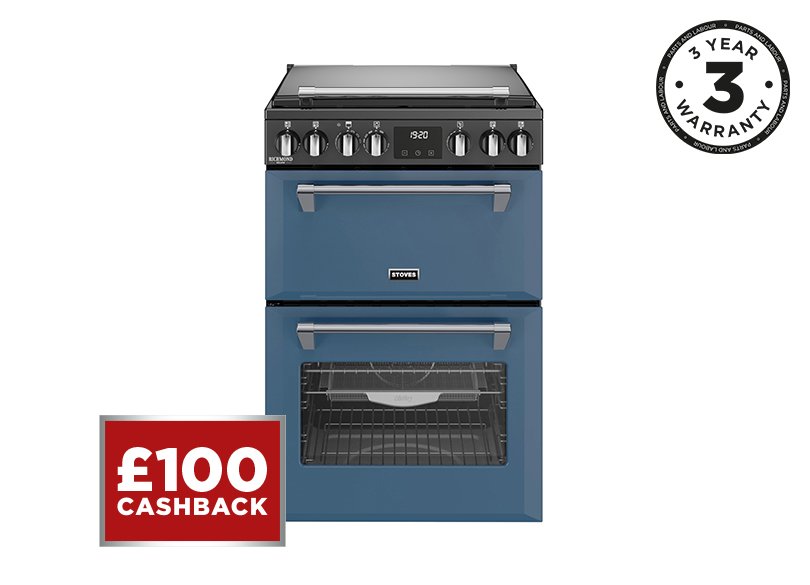 60cm Dual fuel range cooker with a 4 burner gas hob, conventional oven & grill, and multifunction main oven with TrueTemp, AirFry & SteamCleanse