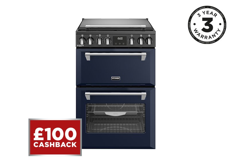60cm Dual fuel range cooker with a 4 burner gas hob, conventional oven & grill, and multifunction main oven with TrueTemp, AirFry & SteamCleanse