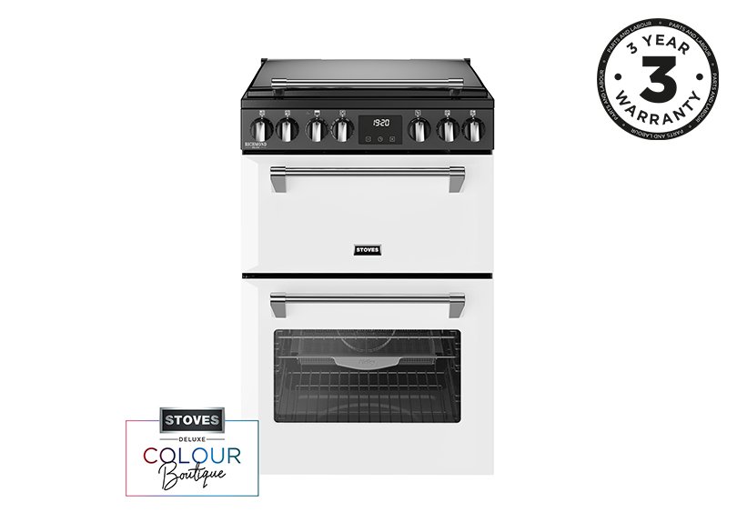 60cm Electric range cooker with a 4 zone induction hob, conventional oven & grill, and multifunction main oven with TrueTemp, AirFry & SteamCleanse