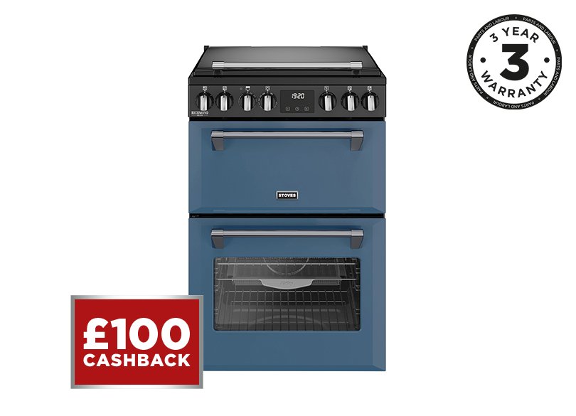 60cm Electric range cooker with a 4 zone induction hob, conventional oven & grill, and multifunction main oven with TrueTemp, AirFry & SteamCleanse