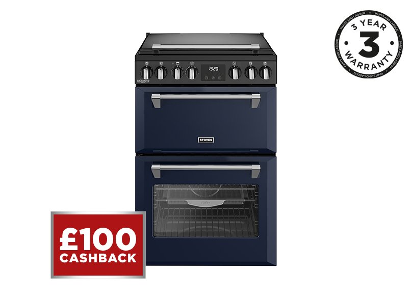 60cm Electric range cooker with a 4 zone induction hob, conventional oven & grill, and multifunction main oven with TrueTemp, AirFry & SteamCleanse