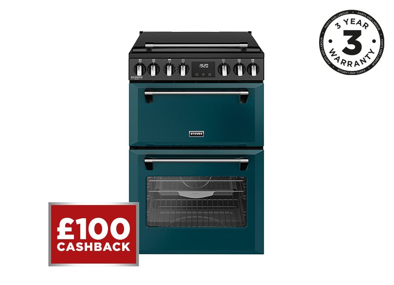 60cm Electric range cooker with a 4 zone induction hob, conventional oven & grill, and multifunction main oven with TrueTemp, AirFry & SteamCleanse