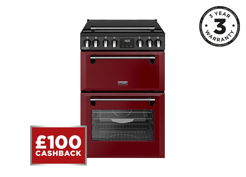 60cm Electric range cooker with a 4 zone induction hob, conventional oven & grill, and multifunction main oven with TrueTemp, AirFry & SteamCleanse