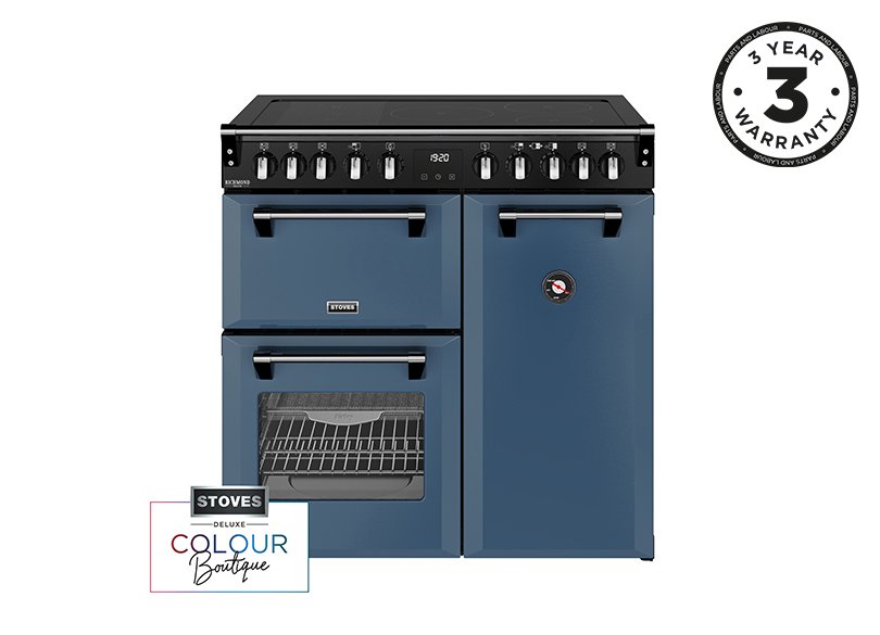 90cm Elecric range cooker with a 5 zone rotary control induction hob, conventional oven & grill, multifunction main oven withTrueTemp, AirFry & SteamCleanse, and a large capacity tall fanned oven with PROFLEX™