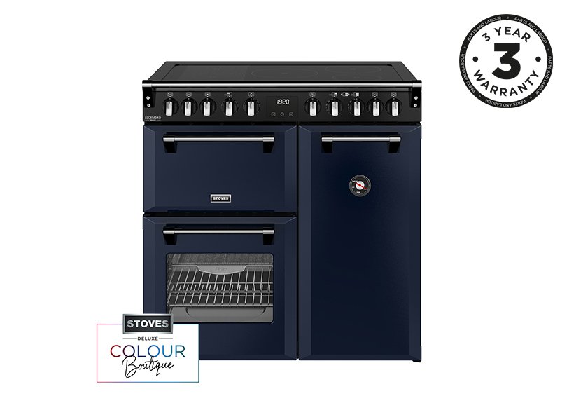 90cm Elecric range cooker with a 5 zone rotary control induction hob, conventional oven & grill, multifunction main oven withTrueTemp, AirFry & SteamCleanse, and a large capacity tall fanned oven with PROFLEX™