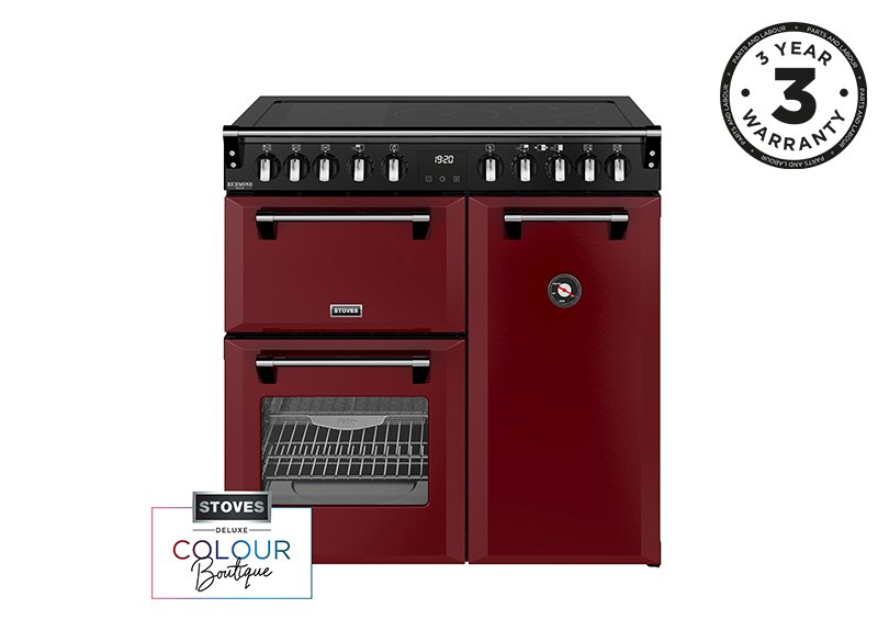 90cm Elecric range cooker with a 5 zone rotary control induction hob, conventional oven & grill, multifunction main oven withTrueTemp, AirFry & SteamCleanse, and a large capacity tall fanned oven with PROFLEX™