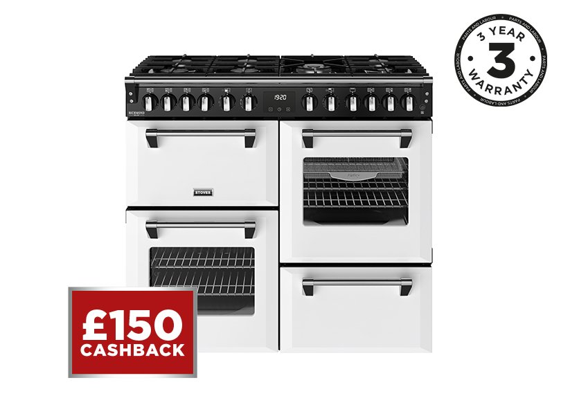 100cm Dual fuel range cooker with a 7 burner gas hob, conventional oven & grill, multifunction main oven with TrueTemp, AirFry & SteamCleanse, fanned second oven and dedicated slow cook oven