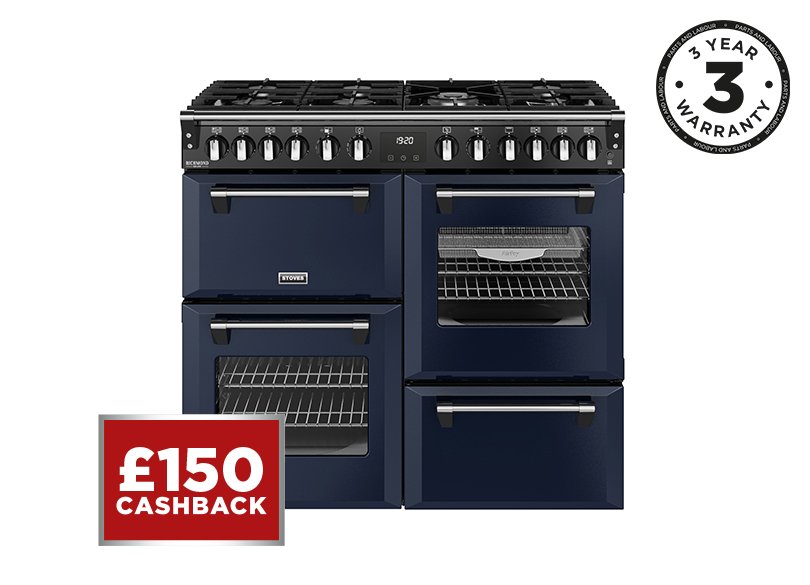 100cm Dual fuel range cooker with a 7 burner gas hob, conventional oven & grill, multifunction main oven with TrueTemp, AirFry & SteamCleanse, fanned second oven and dedicated slow cook oven