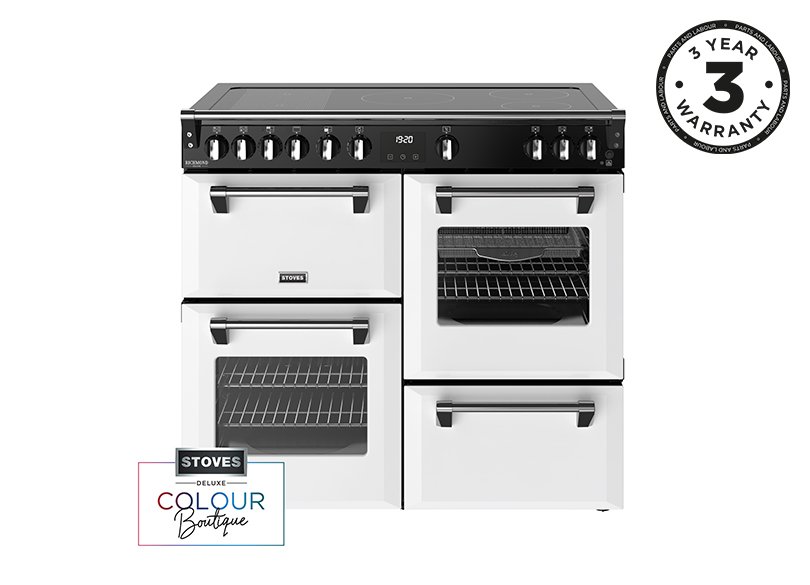 100cm Electric range cooker with a 5 zone rotary control induction hob, conventional oven & grill, multifunction main oven with TrueTemp, AirFry & SteamCleanse, fanned second oven and dedicated slow cook oven