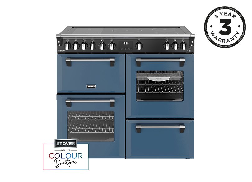 100cm Electric range cooker with a 5 zone rotary control induction hob, conventional oven & grill, multifunction main oven with TrueTemp, AirFry & SteamCleanse, fanned second oven and dedicated slow cook oven