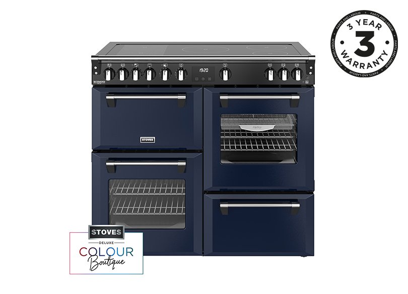 100cm Electric range cooker with a 5 zone rotary control induction hob, conventional oven & grill, multifunction main oven with TrueTemp, AirFry & SteamCleanse, fanned second oven and dedicated slow cook oven