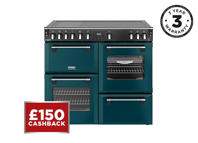 100cm Electric range cooker with a 5 zone rotary control induction hob, conventional oven & grill, multifunction main oven with TrueTemp, AirFry & SteamCleanse, fanned second oven and dedicated slow cook oven