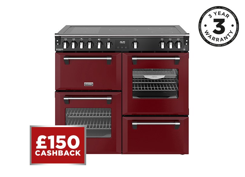 100cm Electric range cooker with a 5 zone rotary control induction hob, conventional oven & grill, multifunction main oven with TrueTemp, AirFry & SteamCleanse, fanned second oven and dedicated slow cook oven