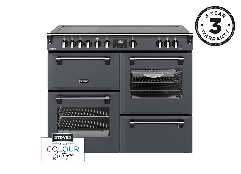 110cm Electric range cooker with a 5 zone rotary control induction hob, conventional oven & grill, multifunction main oven with TrueTemp, AirFry & SteamCleanse, fanned second oven and dedicated slow cook oven