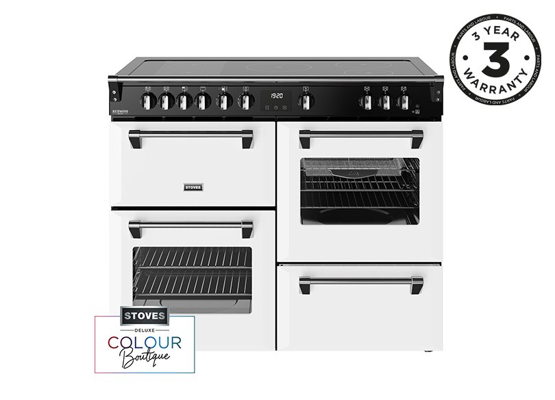 110cm Electric range cooker with a 5 zone rotary control induction hob, conventional oven & grill, multifunction main oven with TrueTemp, AirFry & SteamCleanse, fanned second oven and dedicated slow cook oven