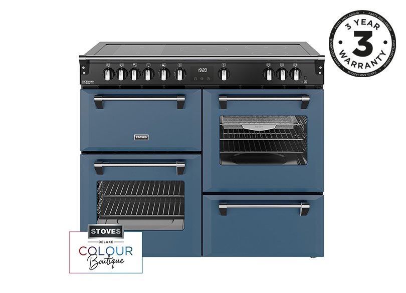 110cm Electric range cooker with a 5 zone rotary control induction hob, conventional oven & grill, multifunction main oven with TrueTemp, AirFry & SteamCleanse, fanned second oven and dedicated slow cook oven