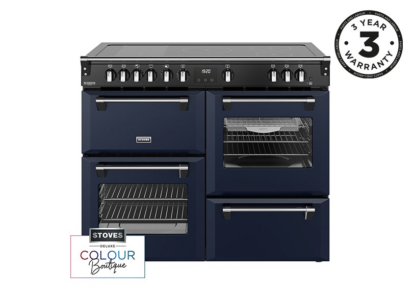 110cm Electric range cooker with a 5 zone rotary control induction hob, conventional oven & grill, multifunction main oven with TrueTemp, AirFry & SteamCleanse, fanned second oven and dedicated slow cook oven