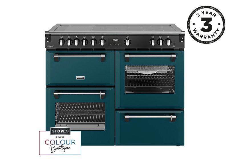 110cm Electric range cooker with a 5 zone rotary control induction hob, conventional oven & grill, multifunction main oven with TrueTemp, AirFry & SteamCleanse, fanned second oven and dedicated slow cook oven