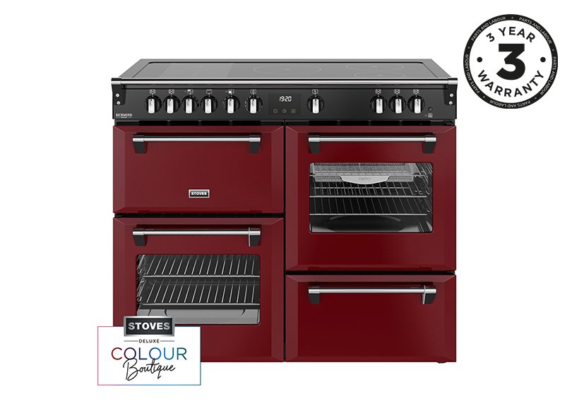 110cm Electric range cooker with a 5 zone rotary control induction hob, conventional oven & grill, multifunction main oven with TrueTemp, AirFry & SteamCleanse, fanned second oven and dedicated slow cook oven