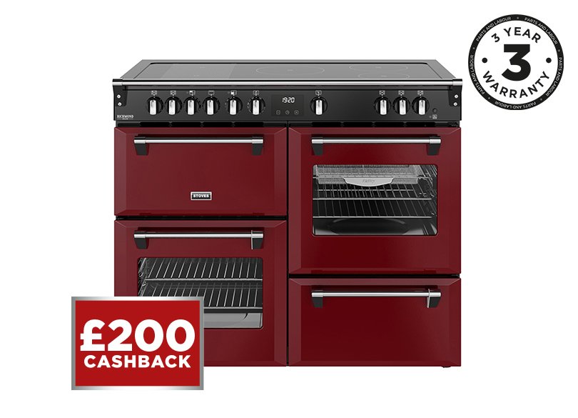 110cm Electric range cooker with a 5 zone rotary control induction hob, conventional oven & grill, multifunction main oven with TrueTemp, AirFry & SteamCleanse, fanned second oven and dedicated slow cook oven
