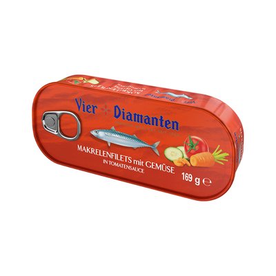 Bild von Vier Diamanten Makrelenfilets in Gemüse mit Tomatensauce