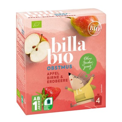 Bild von BILLA Bio Obstmus Apfel, Birne & Erdbeere 4er
