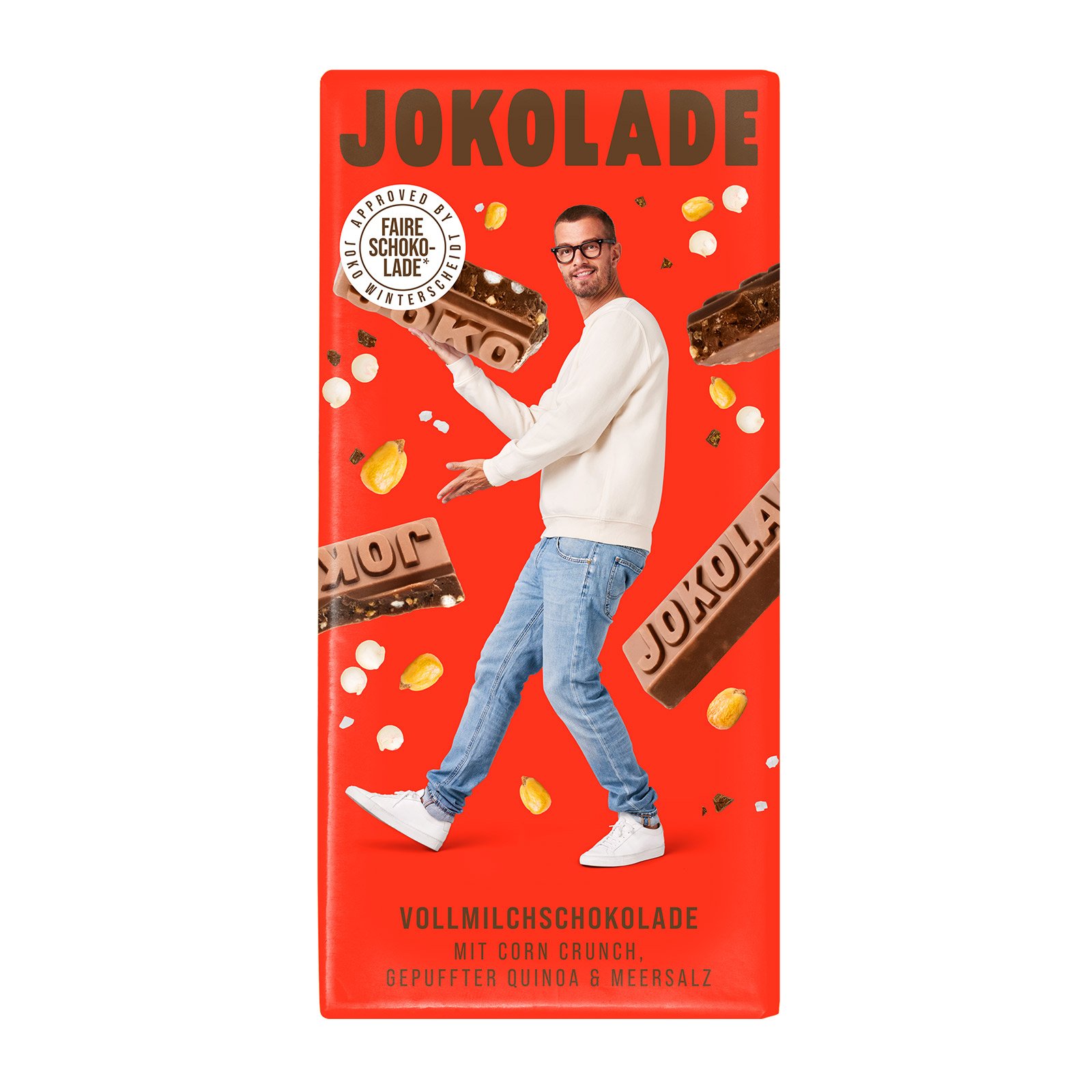 Jokolade Vollmilchschokolade mit Corn Crunch, gepuffter Quinoa ...