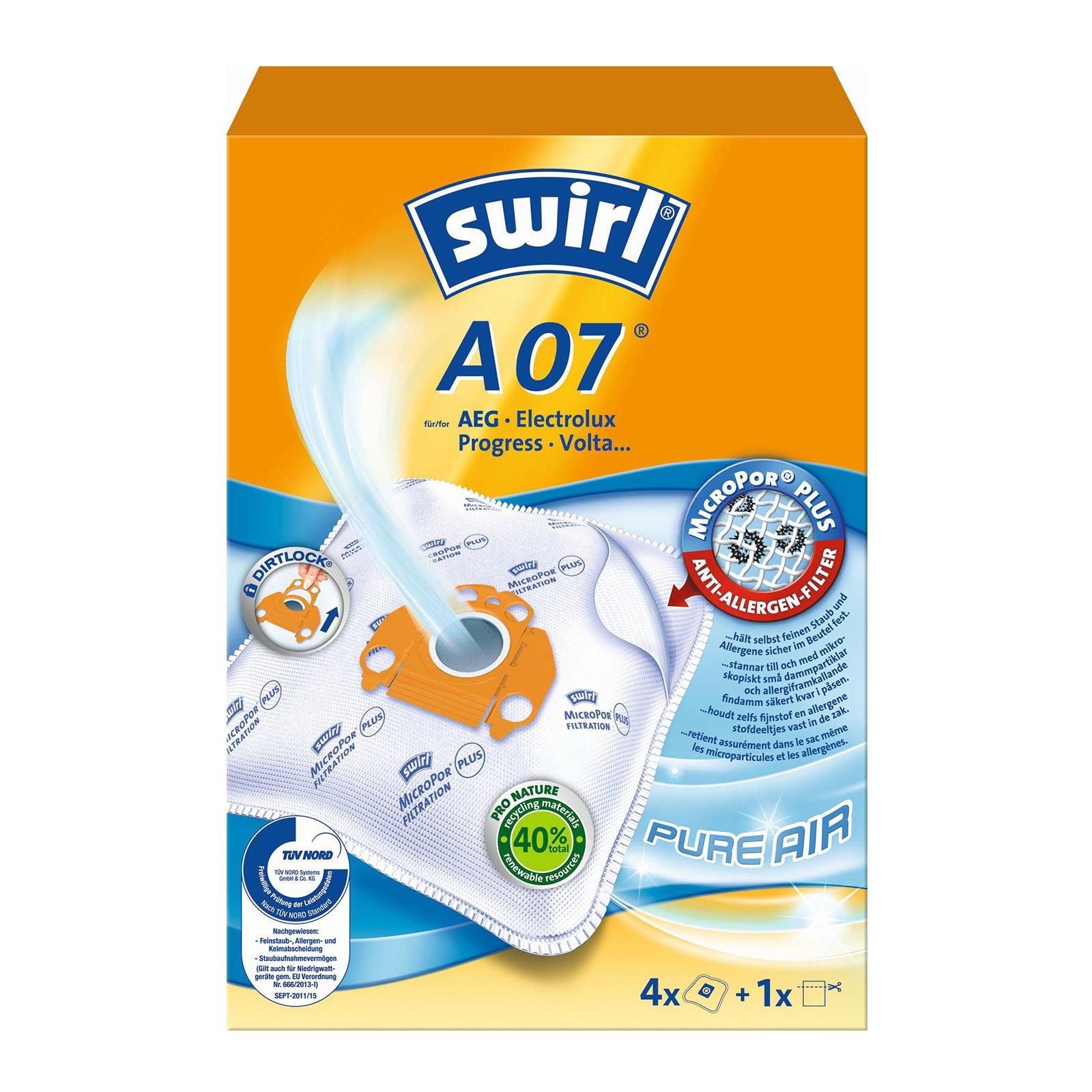 Swirl V 62 Staubsaugerbeutel Classic 8 Stück, stabil und saugstark, verschließbare Halteplatte