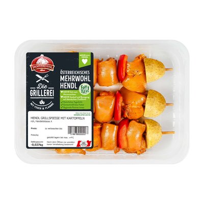 Bild von Die Grillerei Fair zum Tier Hendl Grillspiesse mit Kartoffeln