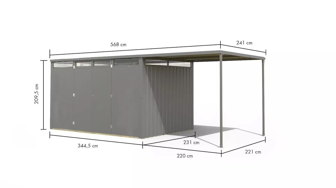 AfmetingenKaribuAluminiumTuinhuisCallistoGrijs570x231cmOverkappingkopie